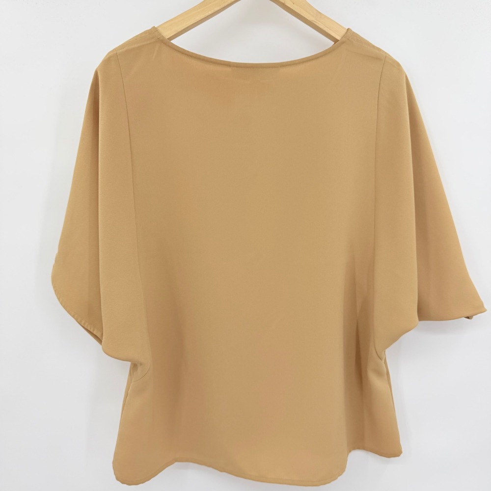 LOFT Tan Short Sleeve Keyhole Blouse - Picture 2 of 7